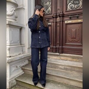 Zara Denim Jacket Fitted in Dark Blue NWT